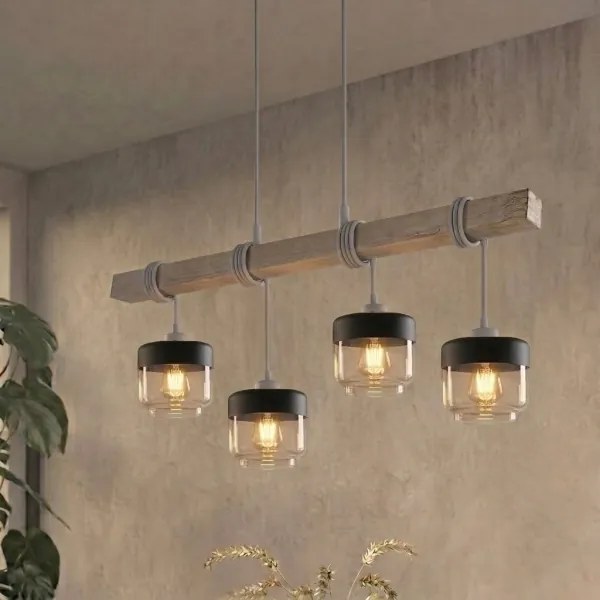 Brilagi - Lustru pe cablu WOOD GLASS 4xE27/60W/230V pin/gri/maro fumuriu