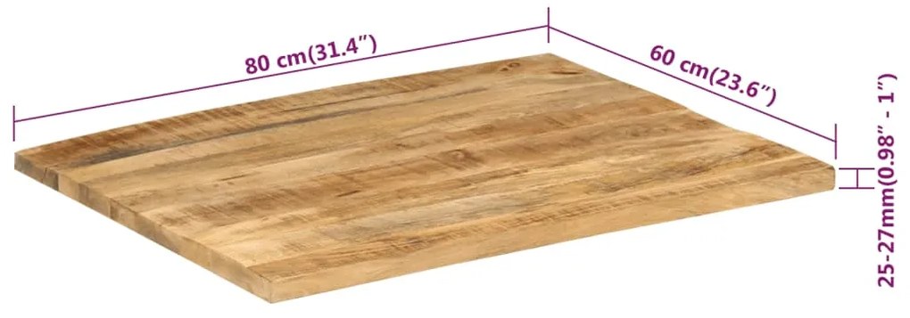 Blat de masa, 25-27 mm, 80x60 cm, lemn masiv de mango