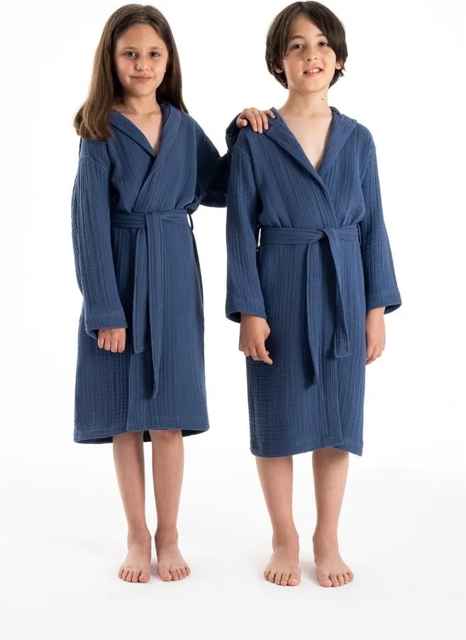 Halat pentru copii albastru închis pentru 5-6 ani din muselină Muslin – Foutastic