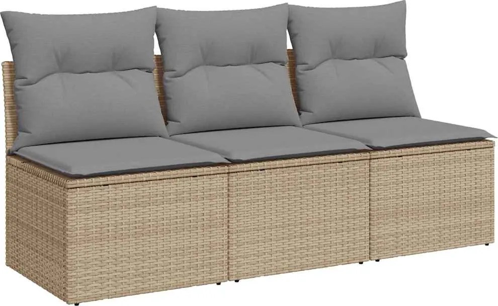 vidaXL Canapea de grădină cu perne, 3 locuri, bej, poliratan