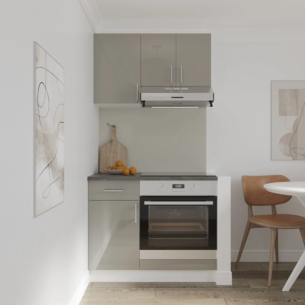 Set haaus V1, Gri Lucios/Alb, MDF, Blat Thermo 28 mm, L 100 cm