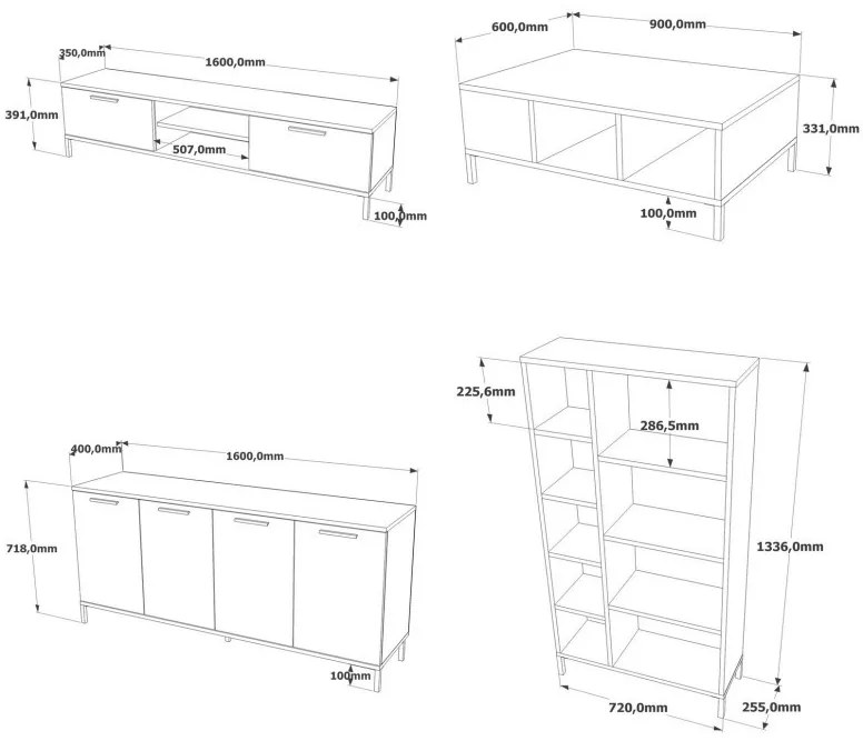 Set de mobilier pentru living RL6-AA, Pin atlantinc- Antracit