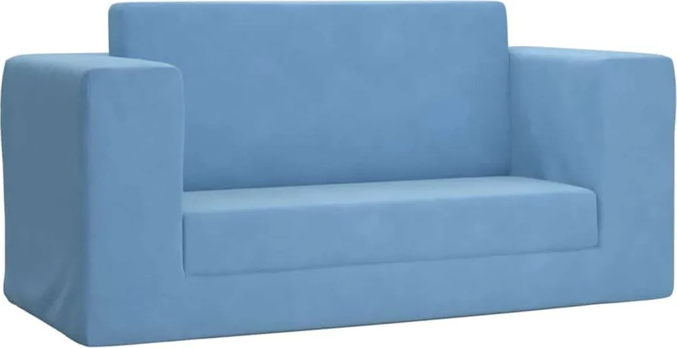 vidaXL Canapea extensibilă de copii cu 2 locuri, albastru, pluș moale
