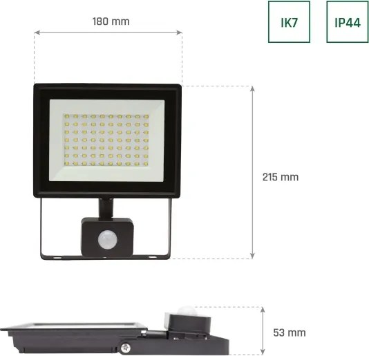 Proiector LED cu senzor de mișcare NOCTIS LUX 3, 50W, 230V, 3000K, IP44, negru