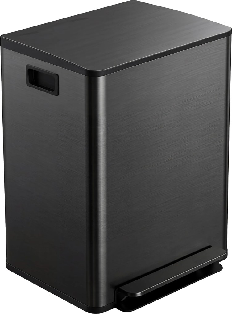 HOMCOM Coș de gunoi de bucătărie 2 compartimente 2 x 30L, oțel inoxidabil, capac cu închidere silențioasă, 47,7x37,5x66,8cm, negru | Aosom Romania