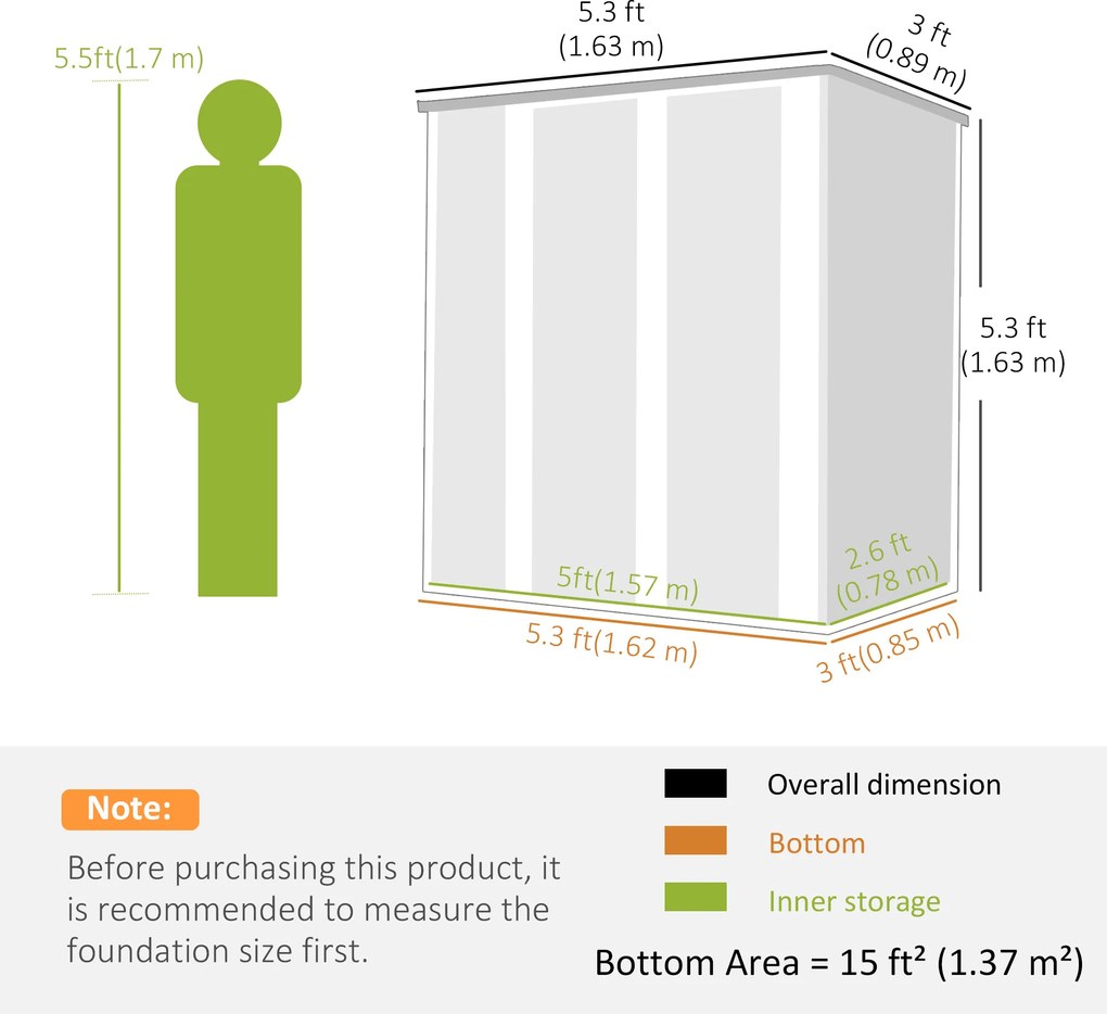 Outsunny Șopron Metalic Exterior pentru Grădină 1,37 m² 163x89x163 cm cu Acoperiș Înclinat, Uși cu Bolt și Mănuși, Gri | Aosom Romania