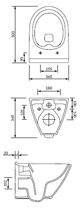 Vas wc suspendat rimless Cersanit Mille Plus cu capac soft close inclus, alb