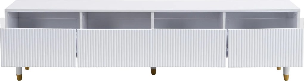 Comodă TV cu 4 sertare, din MDF și acril, 178x35x45 cm, Alb