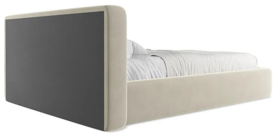 Pat matrimonial crem tapițat cu spațiu de depozitare cu somieră 180x200 cm Kiana – Makamii