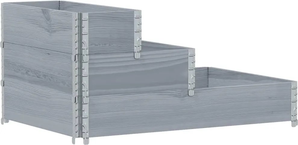 vidaXL Strat înălțat cu 3 niveluri, gri, 120x80 cm, lemn masiv pin