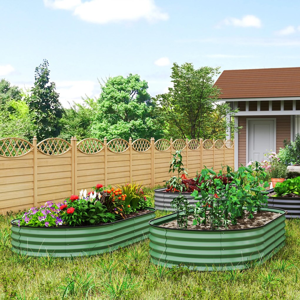Outsunny Set de 2 paturi înălțate pentru grădină, ghivece de exterior cu fund deschis, margine din cauciuc, metal, 181 x 93 x 30 cm, Verde | Aosom Romania