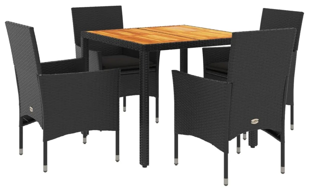 3278670 vidaXL Set mobilier grădină perne 5 piese negru poliratan/lemn acacia