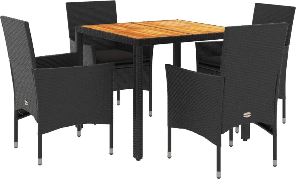 vidaXL Set mobilier grădină perne 5 piese negru poliratan/lemn acacia