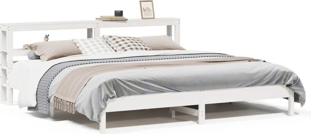 vidaXL Cadru de pat fără saltea, alb, 180x200 cm, lemn masiv pin