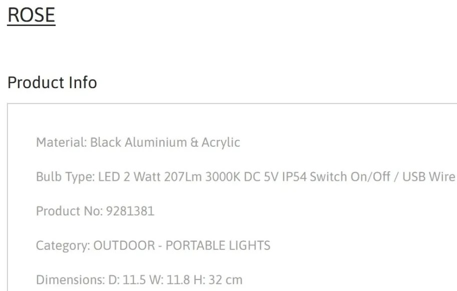 Lampa LED portabila iluminat exterior decorativ ROSE negru