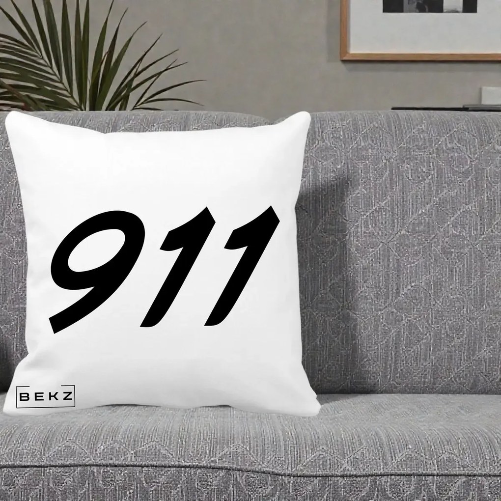 Perna Personalizata 911 Bold, 40x40 cm, Alba Mata, Husa Detasabila, Perna Inclusa, BEKZ®