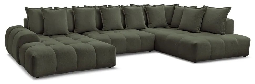 Colțar verde extensibil/cu spațiu de depozitare cu tapițerie din chenille (cu colț pe partea dreaptă/în formă de "U") Everest – Bobochic Paris