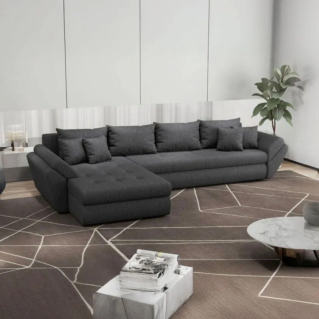 Colțar extensibil dumonde cu ladă de depozitare si sezut confortabil din spuma high-density, Loana XL Enjoy Grafit 335x185 cm