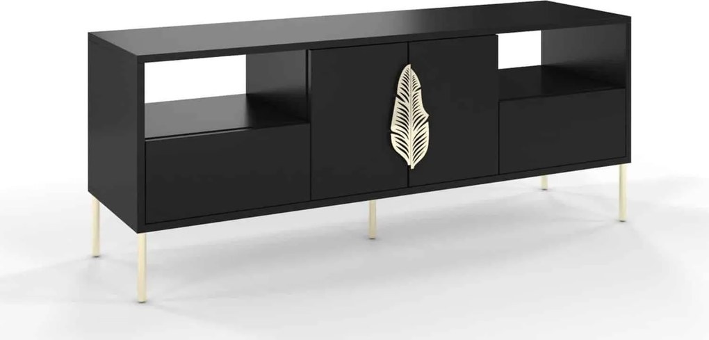 Comodă TV lemn masiv Merlin Personalizabilă Accesorii placate cu Aur, 136 × 40 × 60 cm - Alb