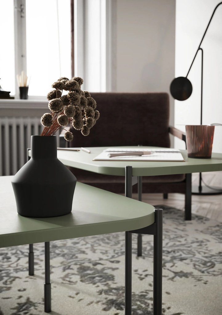 Măsuță de cafea Sonatia 60 cm cu picioare metalice dreptunghiulară - verde măsliniu