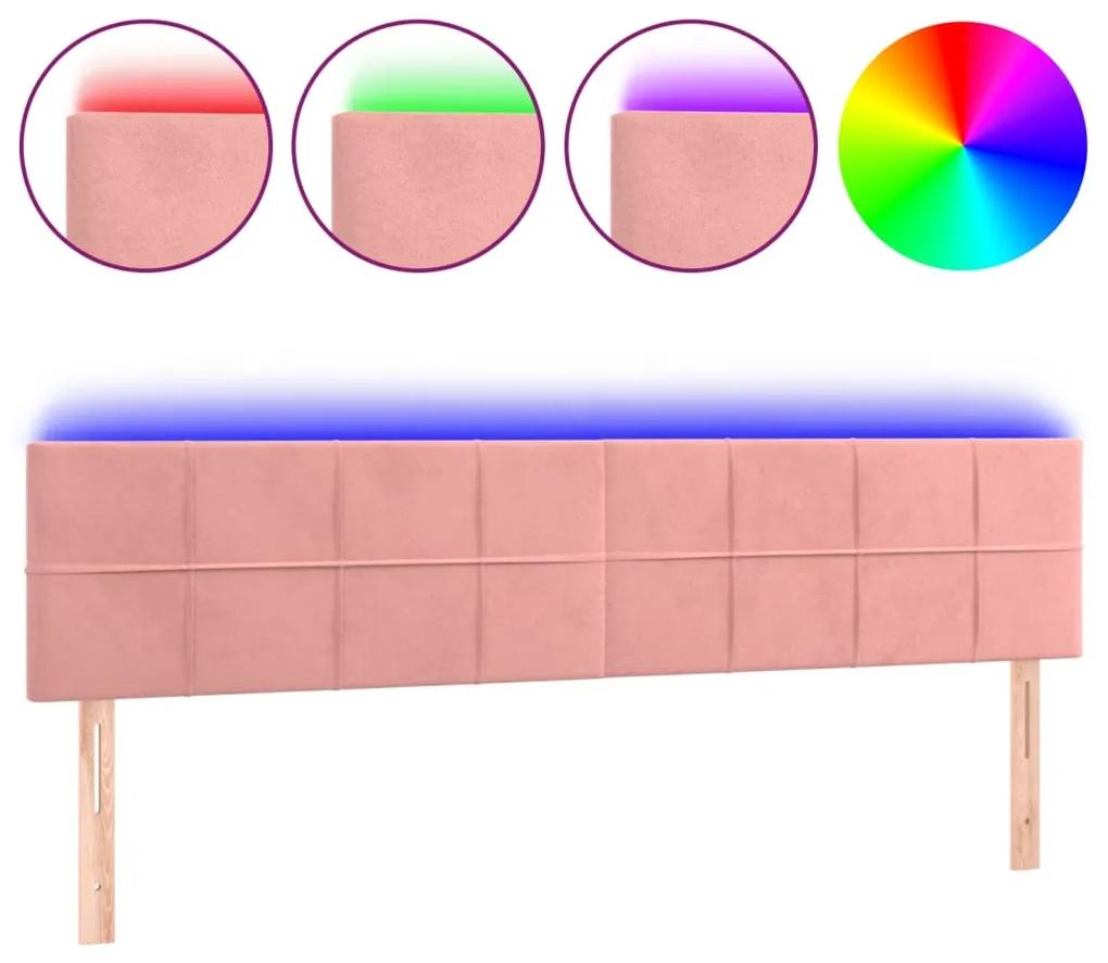 Tablie de pat cu LED, roz, 160x5x78 88 cm, catifea 1, Roz, 160 x 5 x 78 88 cm
