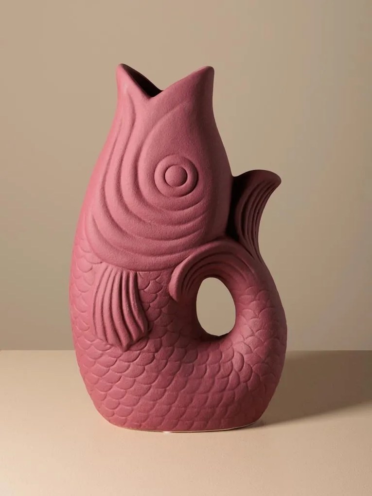 Vaza decorativa, roz, din ceramica, Fish