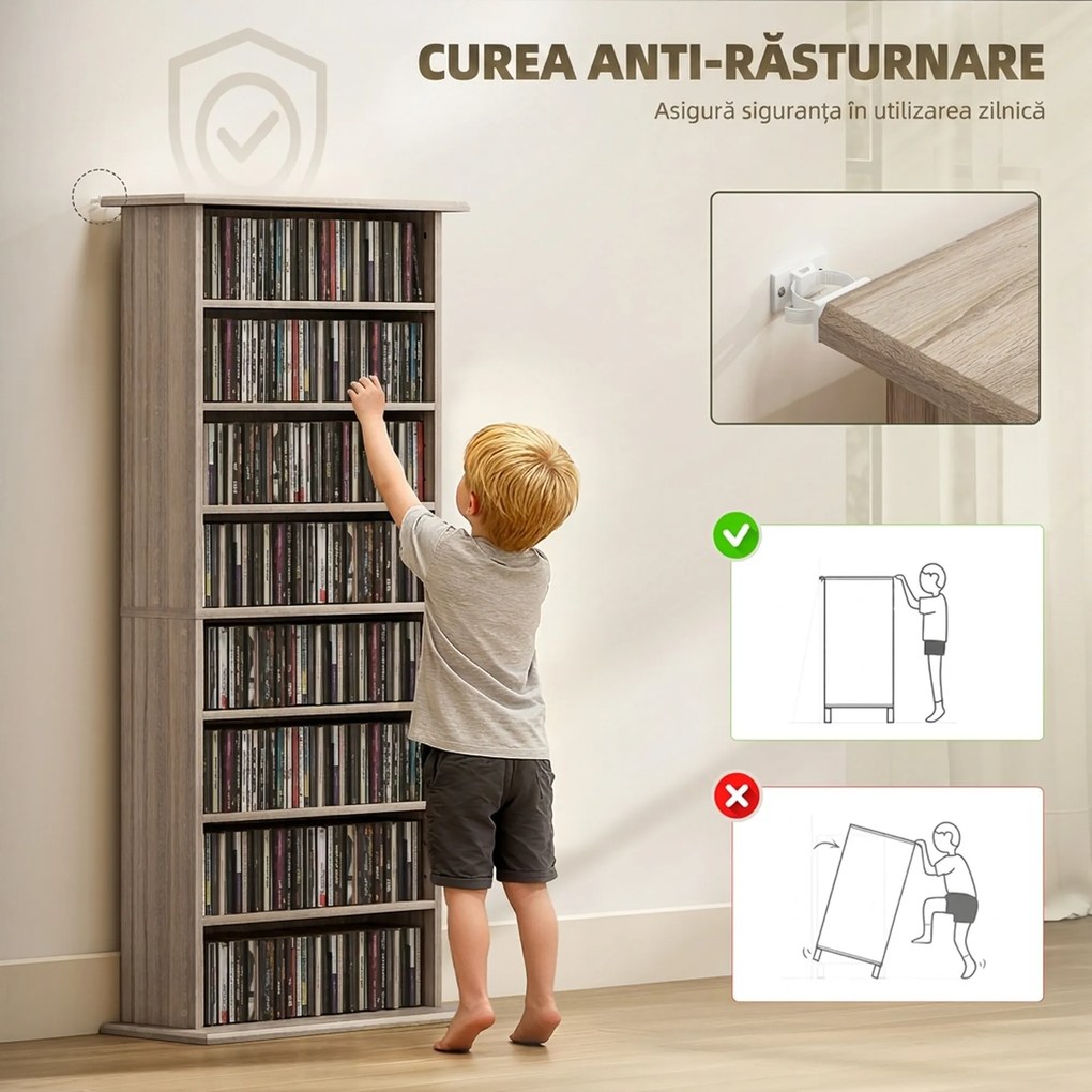 HOMCOM Raft pentru CD-uri cu 6 rafturi reglabile, capacitate 360 CD/185 DVD, 58 x 24 x 126,3 cm, culoare lemn | Aosom Romania