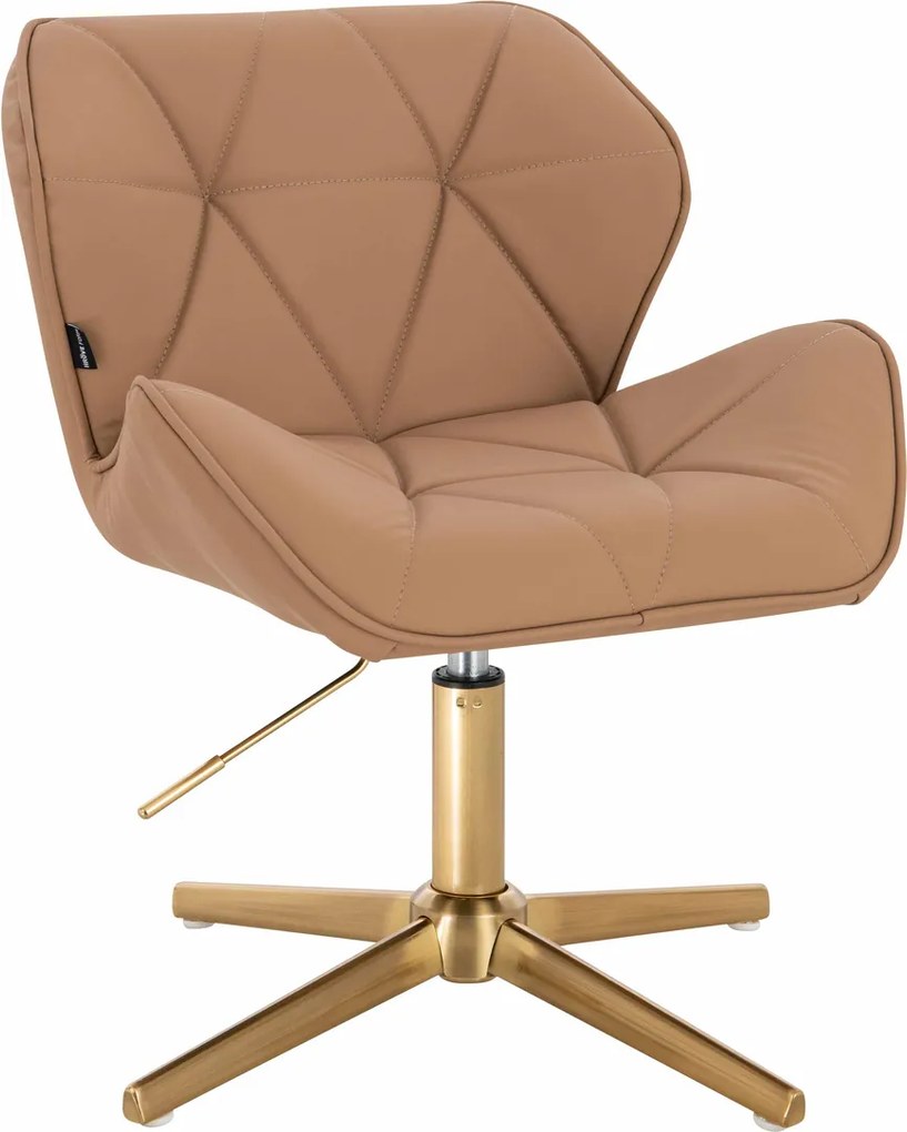 HR111CROSS Scaun Caramel Piele Ecologica Premium Soft cu Bază Aurie