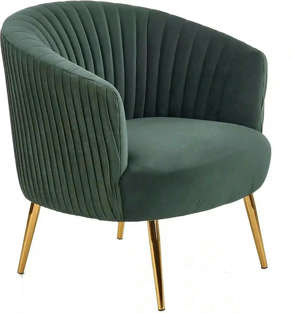 Fotoliu cafenea CROWN, verde inchis/auriu, stofa catifelata/otel, 78x7