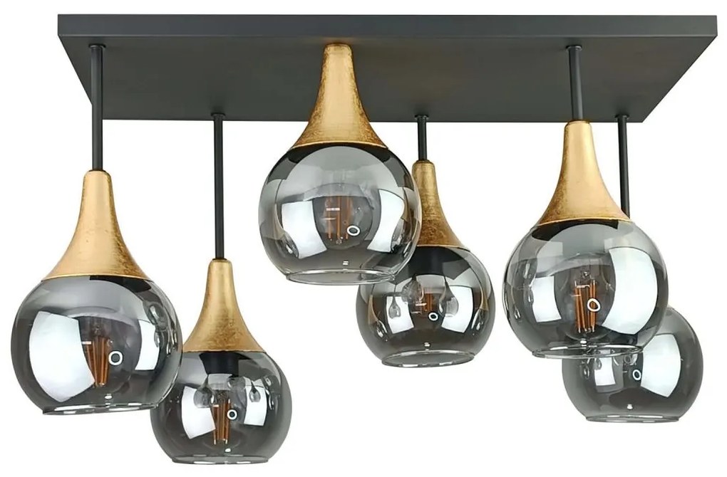 Lustră aplicată SOMA 6xE27/60W/230V negru/auriu/negru fumuriu