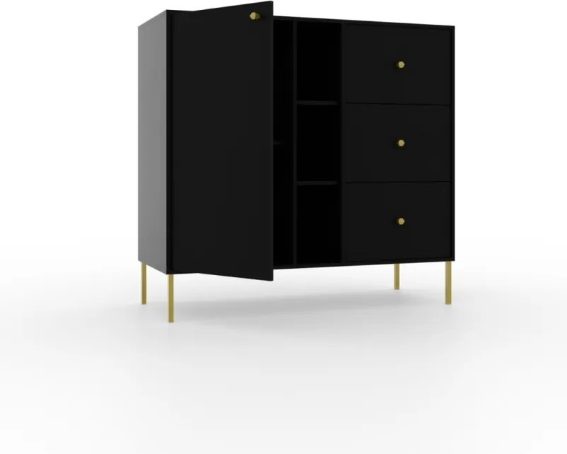 Comodă cu usa si trei sertare, 100x41x95 cm, Tili System. ADRK Furniture (Culoare: Negru / Negru)