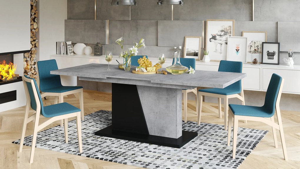 NOBLE NOIR Beton Millenium/Negru mat - MASĂ EXTENSIBILĂ până la 218 cm, pentru 8, 10 persoane.