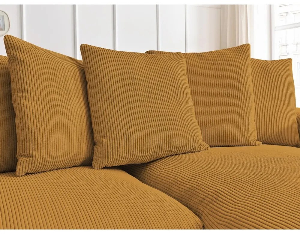 Colțar galben muștar extensibil/cu spațiu de depozitare cu tapițerie din catifea reiată Voltaire – Bobochic Paris