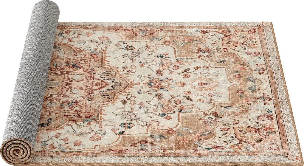 Covor antiderapant Songmics Vintage, 80x150 cm, lavabil la masina, poliester, cappuccino