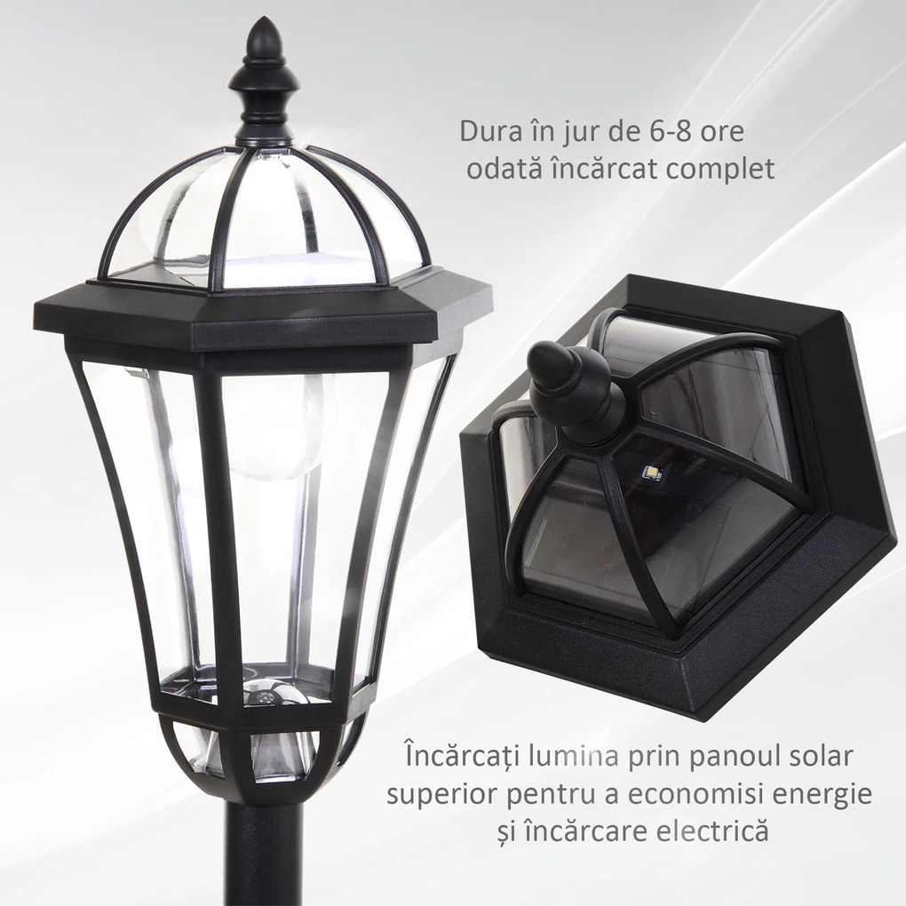 Outsunny Set 2 Lampi Solare de Gradina, Lumini de Exterior Solare cu 2 LED, Aprindere Automata si Durata 6 Ore, Negru | Aosom Romania