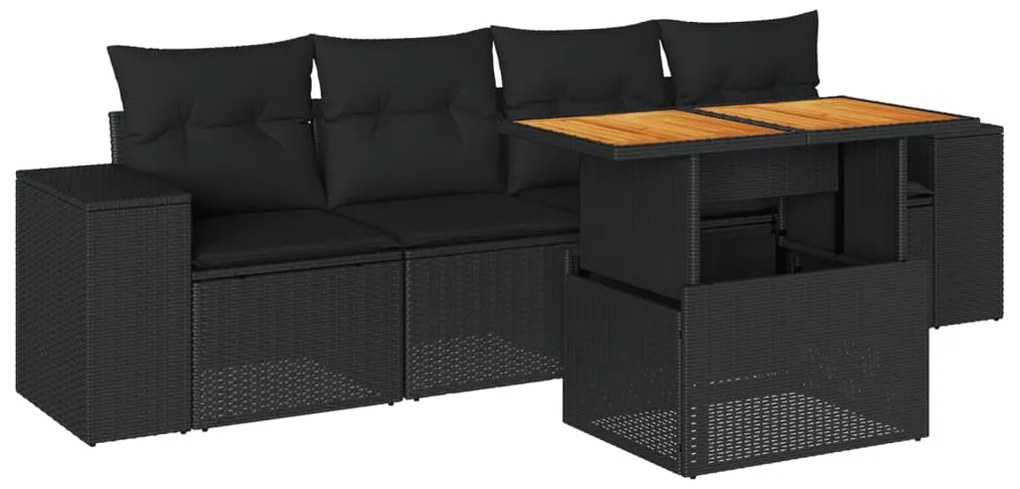 3327317 vidaXL Set mobilier de grădină cu perne, 5 piese, negru, poliratan