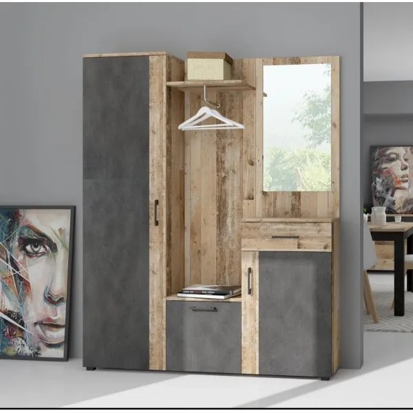 Mobilier pentru hol cu oglindă NOLAN, maro/grafit