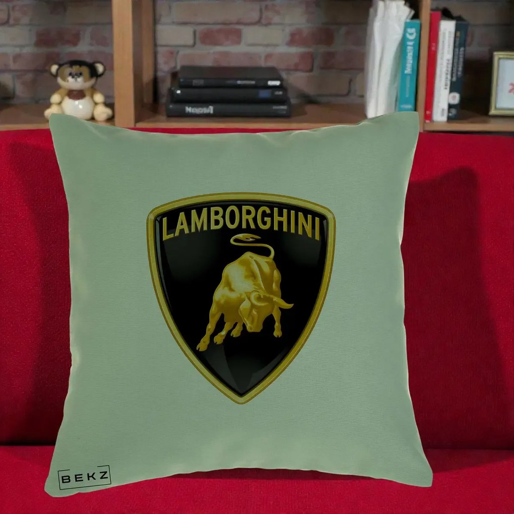 Perna Personalizata cu emblema Lamborghini, 40x40 cm, Verde, Husa Detasabila, Perna Inclusa, BEKZ®