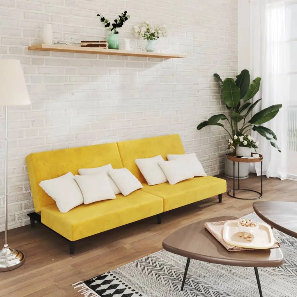 337306 vidaXL Canapea extensibilă cu 2 locuri, galben, catifea
