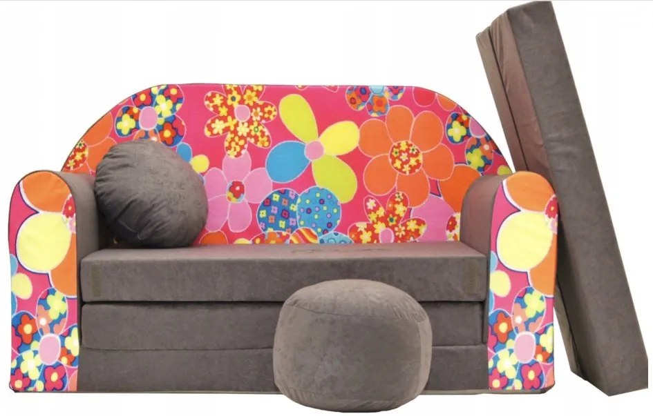 Canapea extensibilă pentru copii cu flori colorate 98 x 170 cm