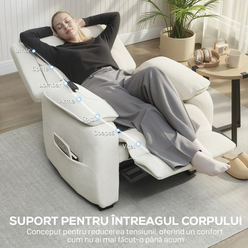 HOMCOM Fotoliu Electric Reclinabil 150° cu Suport pentru Picioare, Șezut Larg, Fotoliu Reclinabil Silențios, Port USB, Funcție Memorie, Telecomandă, din Catifea, pentru Living, Bej | Aosom Romania