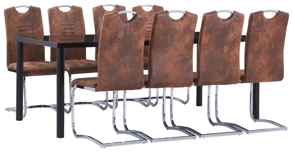 3053174 vidaXL Set mobilier de bucătărie, 9 piese, maro, velur ecologic