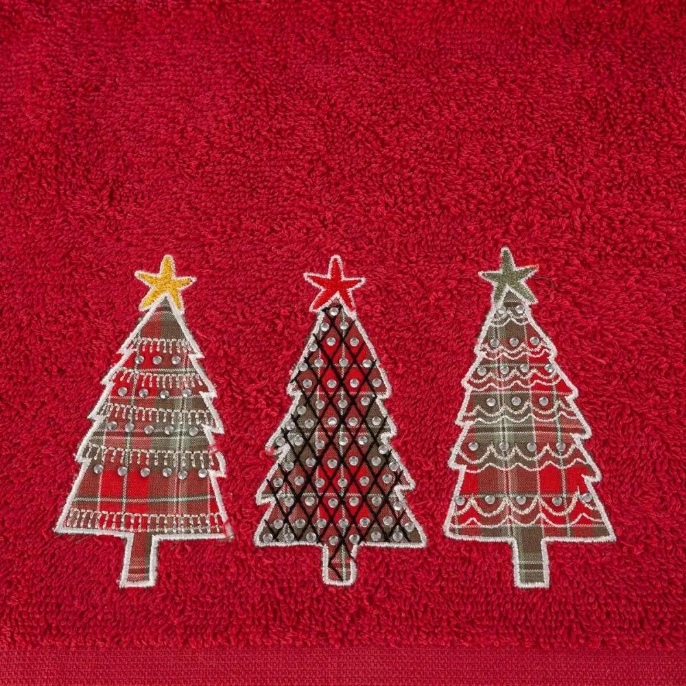 Prosop din bumbac cu model de Crăciun roșu cu brad Lăţime: 70 cm | Lungime: 140 cm