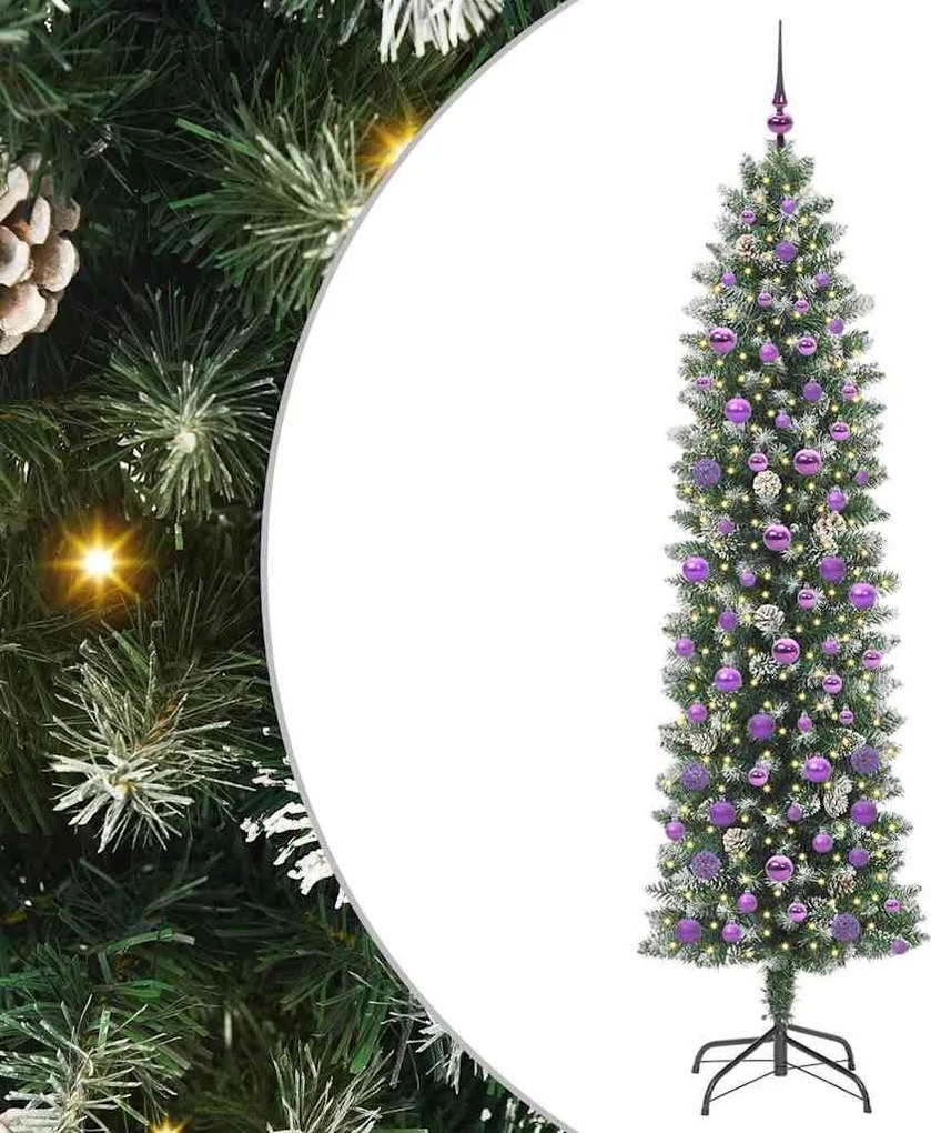 vidaXL Copac Artificial Slăb de Crăciun cu 300 LED Verde și alb 210 cm