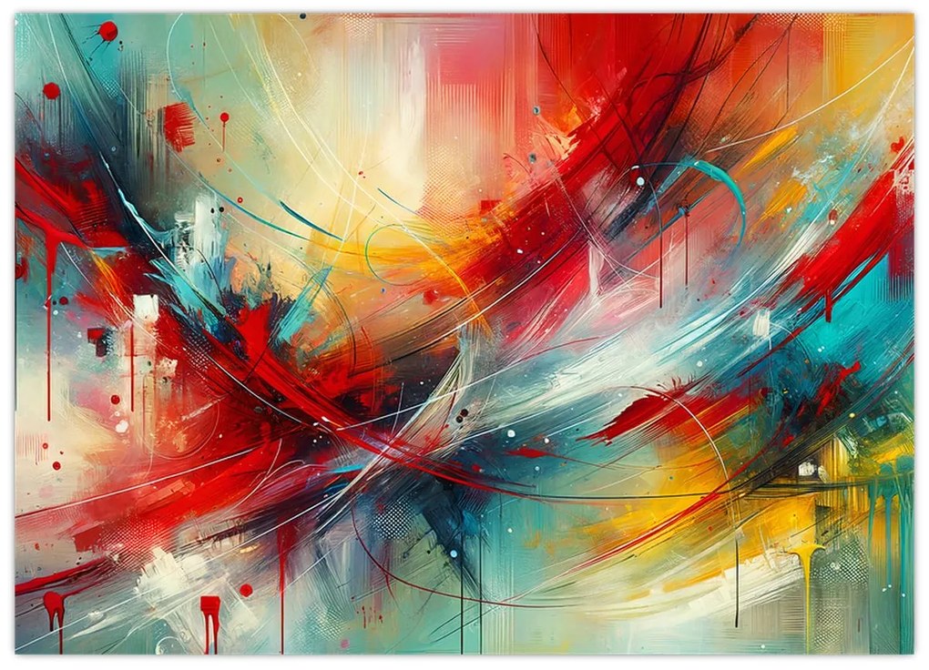 Tablou pe sticlă – Abstracție cu roșu (70x50 cm)