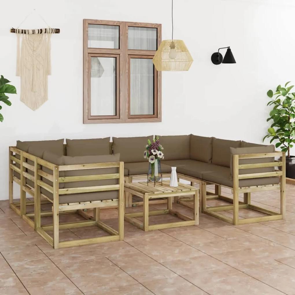 3065192 vidaXL Set mobilier grădină cu perne 9 piese lemn pin impregnat
