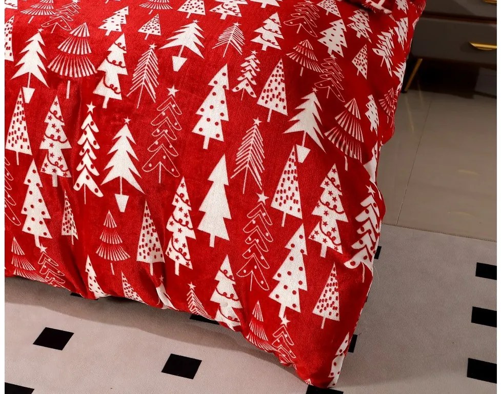 Lenjerie de pat din microplus BRAZI DE CRACIUN rosie + cearceaf din microplus SOFT 90x200 cm alb