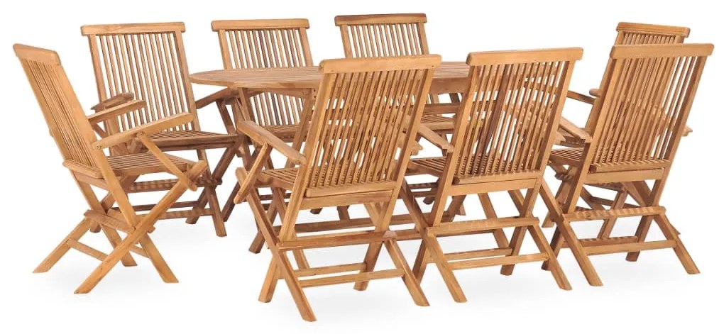 Set mobilier de exterior pliabil, 9 piese, lemn masiv de tec Oval, 160 x 80 x 75 cm, Cu cotiera  , 8