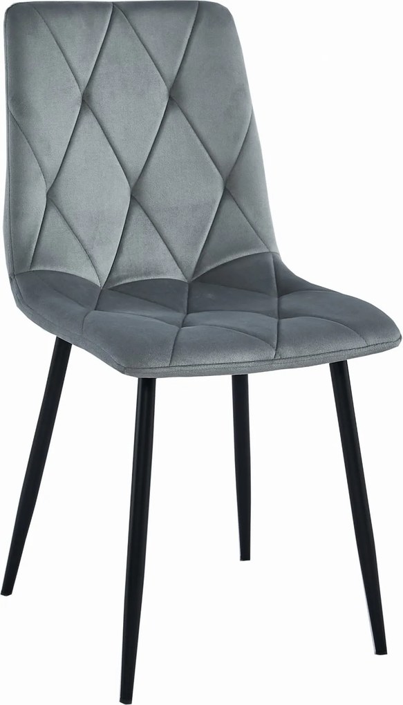 OFERTA Scaun de sufragerie din catifea gri LIBRA cu picioare negre a doua calitate