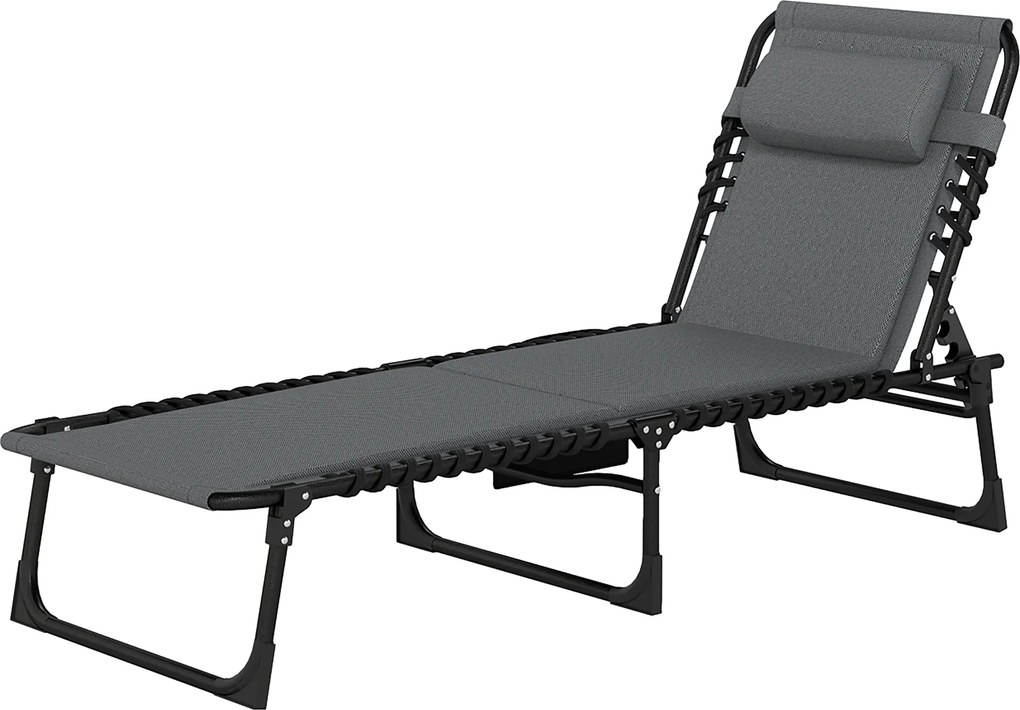Outsunny Șezlong, șezlong pentru soare cu tapițerie și buzunar lateral, șezlong de grădină, șezlong pentru piscină, șezlong tapițat, Gri | Aosom Romania